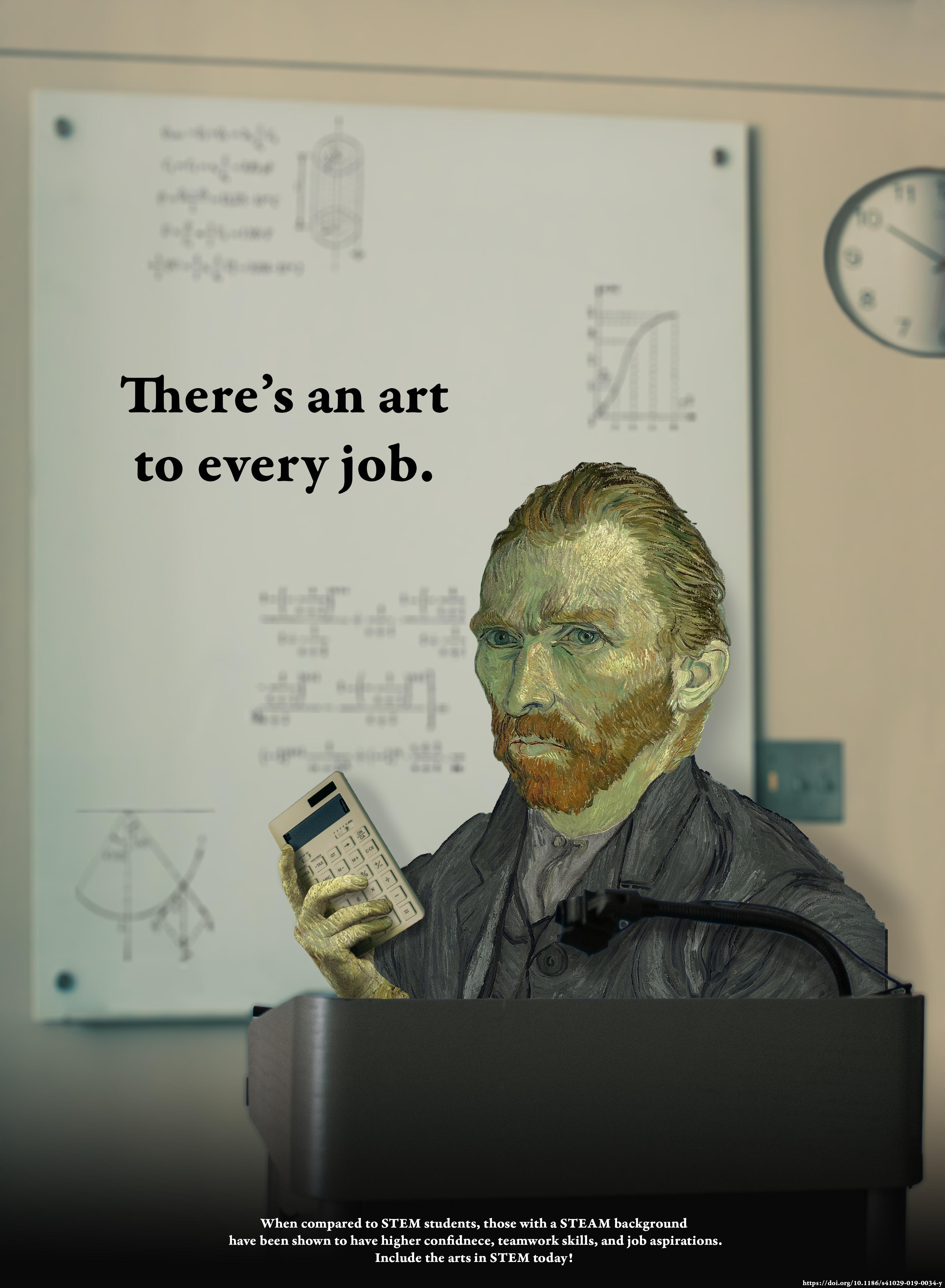 A poster depicting Vinvent Van Gogh's self portrait as a math professor. The text reads: There's an art to every job.
