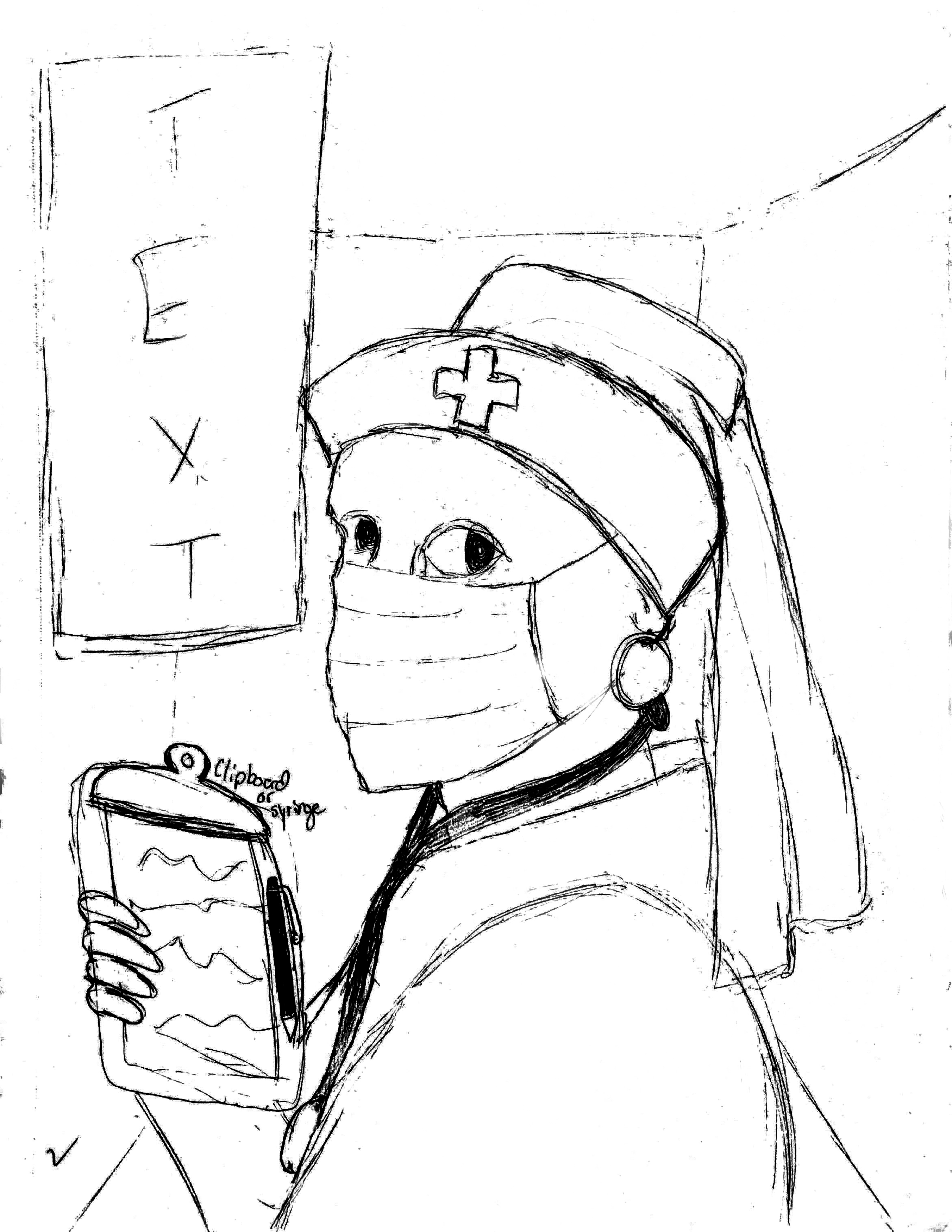 A sketch of The Girl With the Pearl Earring execution.