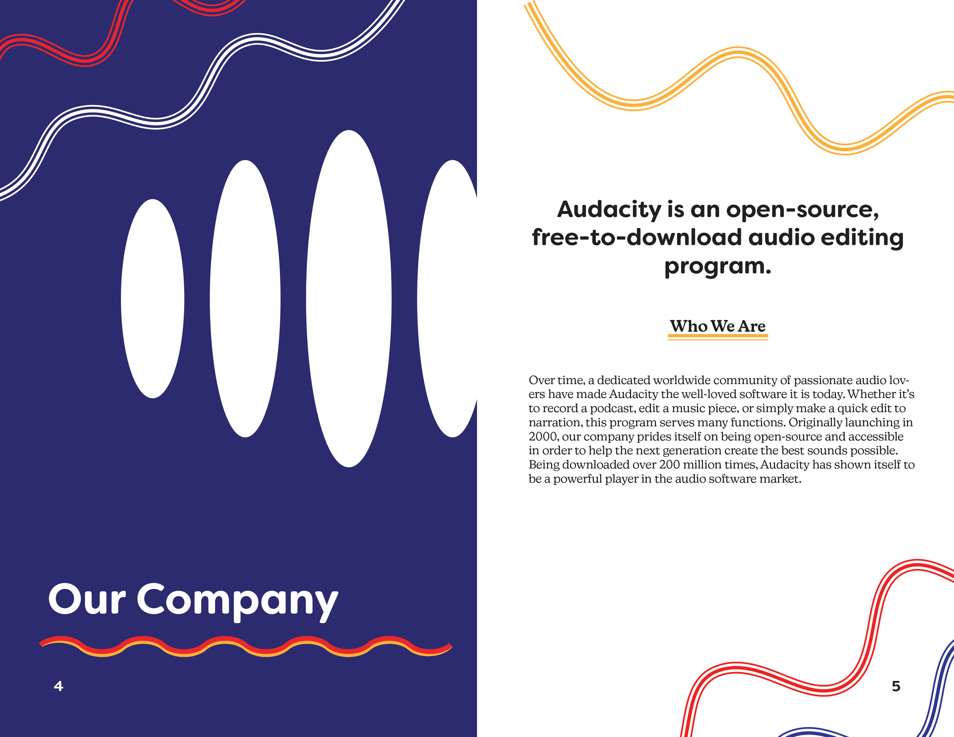 Spread depicting a company overview to begin the identity manual.
