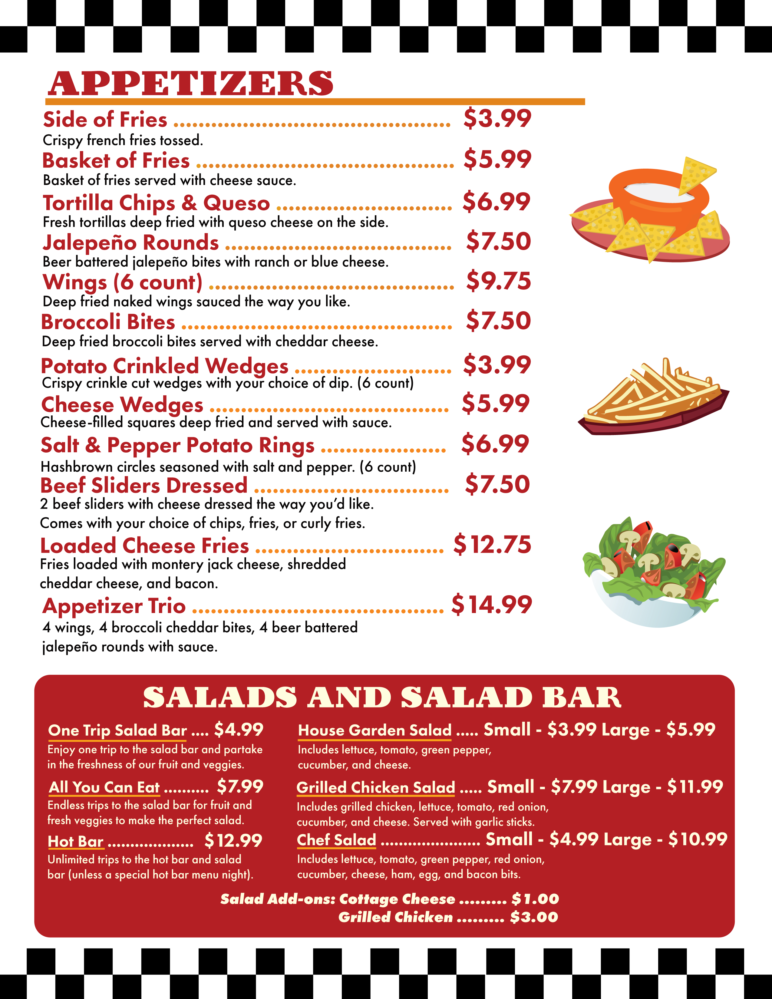 Menu page showcasing listed appetizers.
