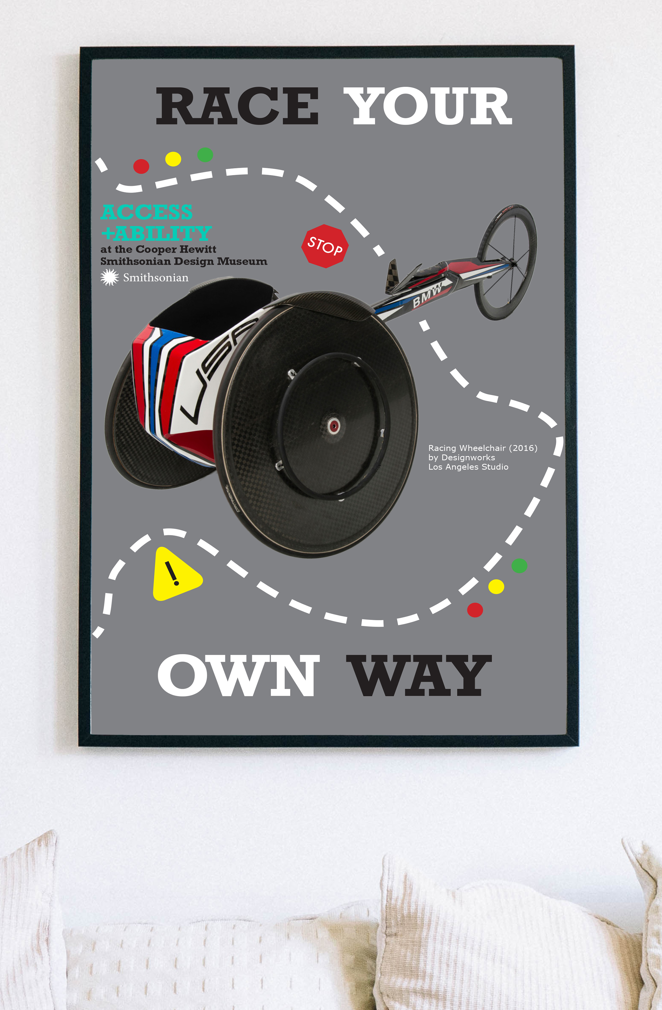 A mini poster showing a racing wheelchair that says: Race your own way.