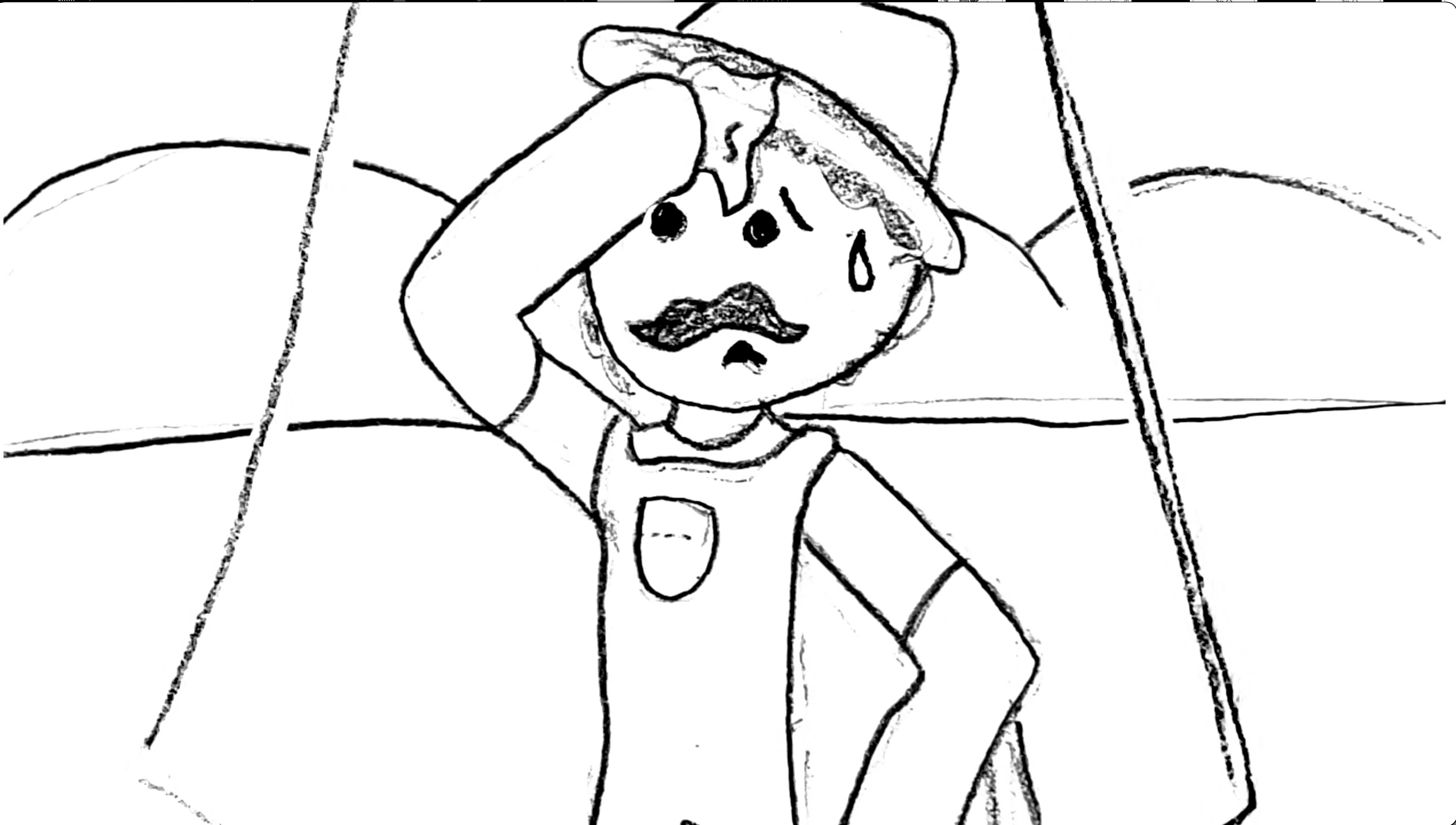 Initial sketch of the farmer character.